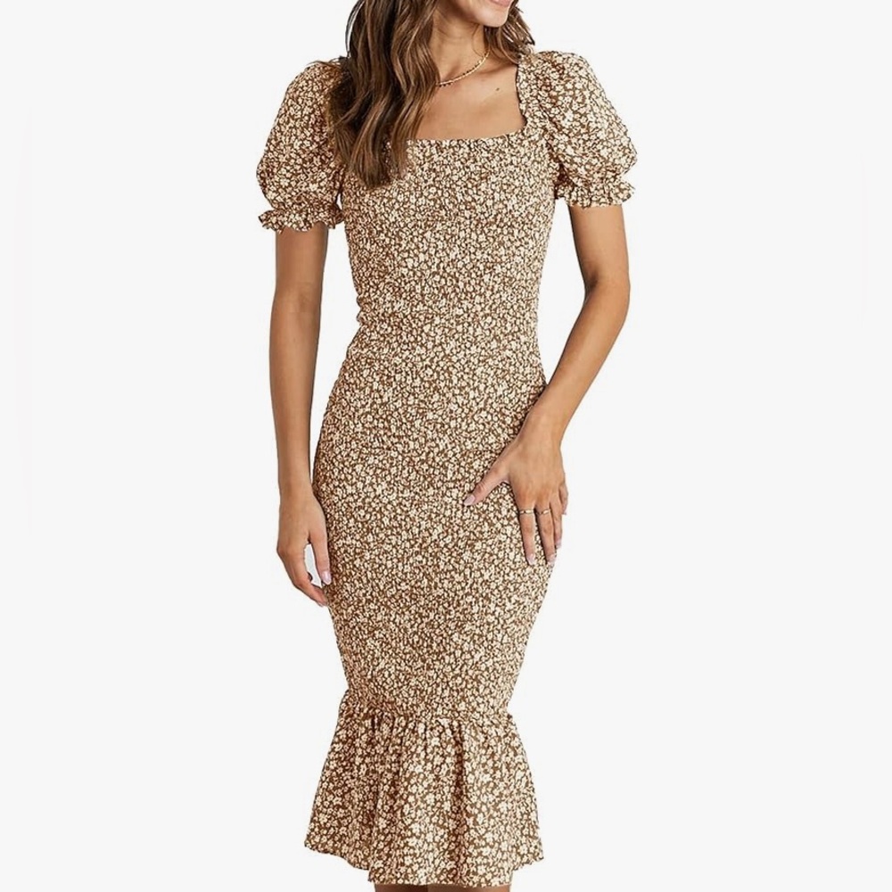 PRETTYGARDEN Women's Summer Floral Midi Bodycon Dress Small
